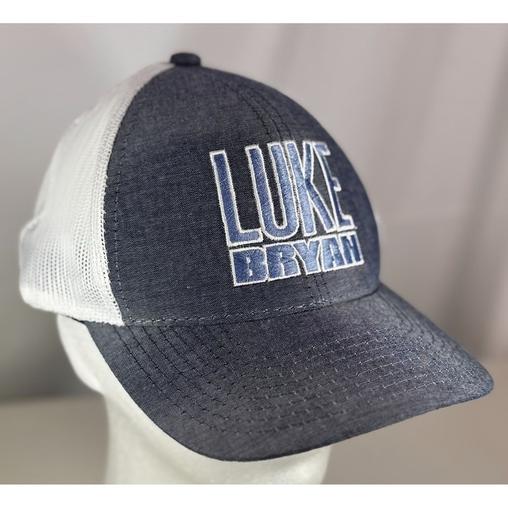 Luke Bryan Concert‎ Hat Blue White Mesh Back Trucker Cap Adjustable Snapback